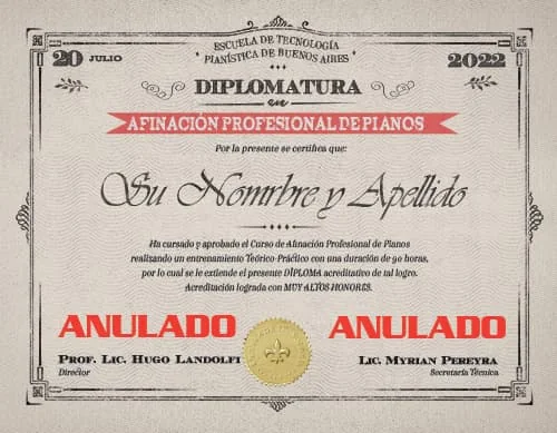 Diploma Curso de Afinación Profesional de Pianos