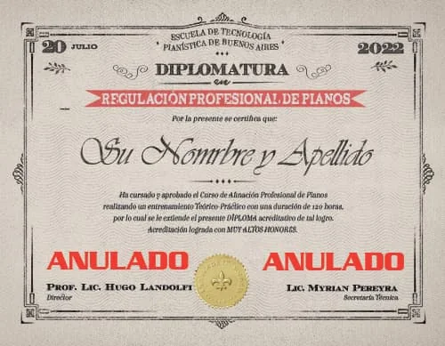 Diploma Curso de Regulación Profesional de Pianos