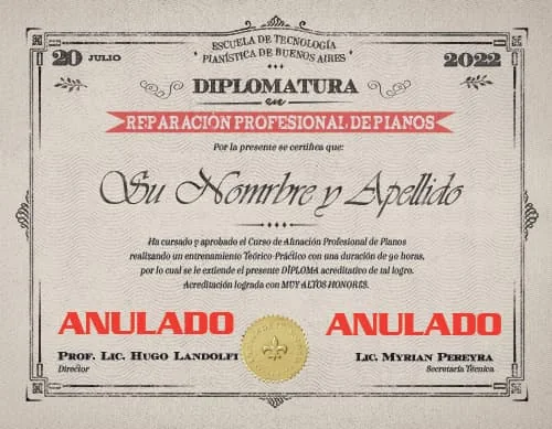 Diploma Curso de Reparación Profesional de Pianos